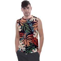 Fashionable Seamless Tropical Pattern With Bright Pink Yellow Plants Leaves Men s Regular Tank Top