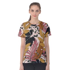 Fashionable Seamless Tropical Pattern With Bright Pink Green Flowers Women s Cotton Tee