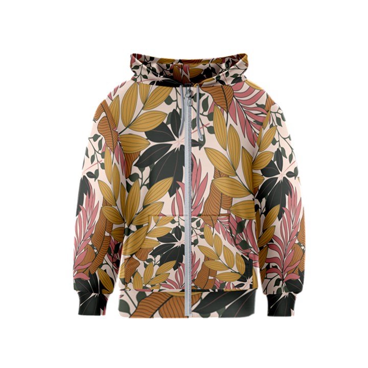 Fashionable Seamless Tropical Pattern With Bright Pink Green Flowers Kids  Zipper Hoodie