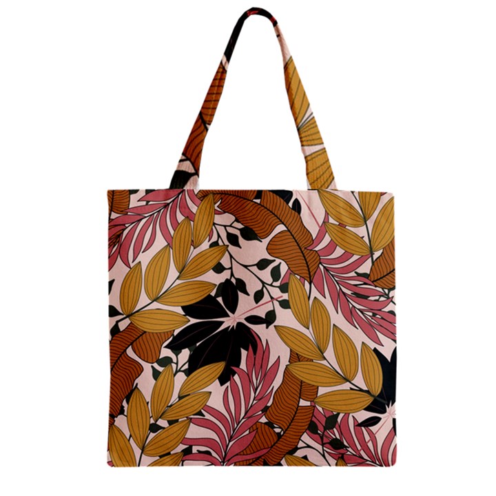 Fashionable Seamless Tropical Pattern With Bright Pink Green Flowers Zipper Grocery Tote Bag