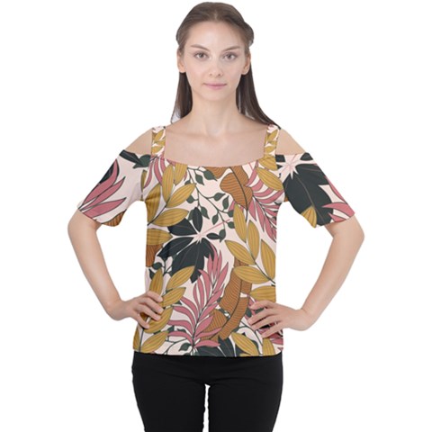 Fashionable Seamless Tropical Pattern With Bright Pink Green Flowers Cutout Shoulder Tee by Wegoenart