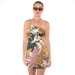 Fashionable Seamless Tropical Pattern With Bright Pink Green Flowers One Soulder Bodycon Dress by Wegoenart