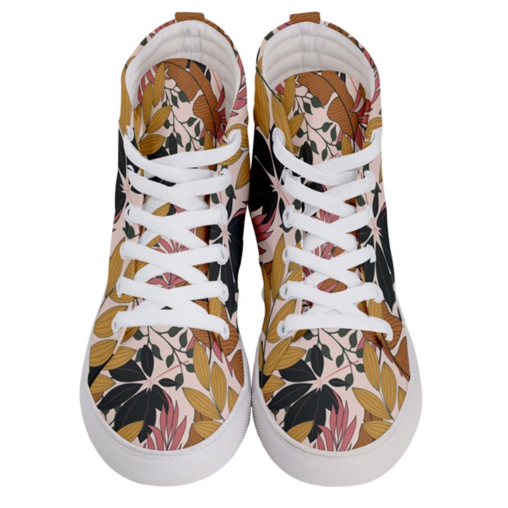 Fashionable Seamless Tropical Pattern With Bright Pink Green Flowers Men s Hi-Top Skate Sneakers