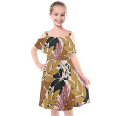 Fashionable Seamless Tropical Pattern With Bright Pink Green Flowers Kids  Cut Out Shoulders Chiffon Dress by Wegoenart