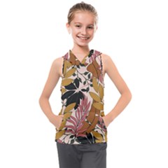 Fashionable Seamless Tropical Pattern With Bright Pink Green Flowers Kids  Sleeveless Hoodie