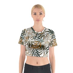 Trendy Seamless Tropical Pattern With Bright White Yellow Flowers Cotton Crop Top by Wegoenart