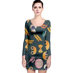 Italian Food Seamless Pattern Long Sleeve Bodycon Dress by Wegoenart