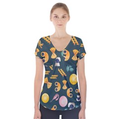 Italian Food Seamless Pattern Short Sleeve Front Detail Top by Wegoenart