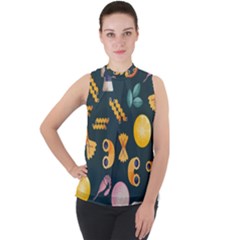 Italian Food Seamless Pattern Mock Neck Chiffon Sleeveless Top by Wegoenart