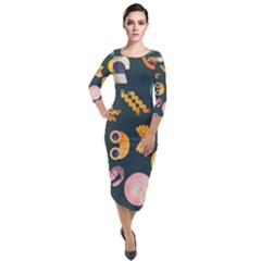 Italian Food Seamless Pattern Quarter Sleeve Midi Velour Bodycon Dress by Wegoenart