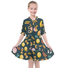 Italian Food Seamless Pattern Kids  All Frills Chiffon Dress by Wegoenart