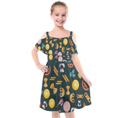 Italian Food Seamless Pattern Kids  Cut Out Shoulders Chiffon Dress by Wegoenart