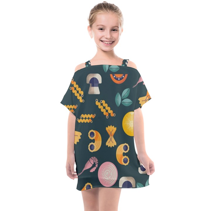 Italian Food Seamless Pattern Kids  One Piece Chiffon Dress