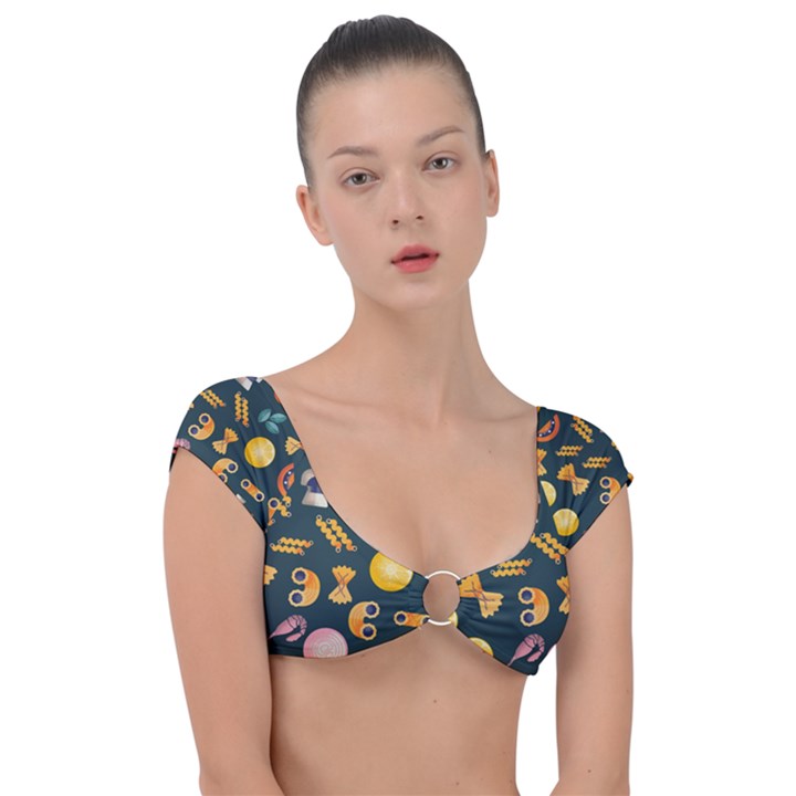 Italian Food Seamless Pattern Cap Sleeve Ring Bikini Top