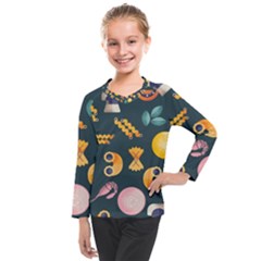 Italian Food Seamless Pattern Kids  Long Mesh Tee