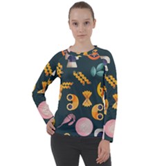 Italian Food Seamless Pattern Women s Long Sleeve Raglan Tee