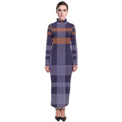 Seamless Pattern Check Fabric Texture Turtleneck Maxi Dress