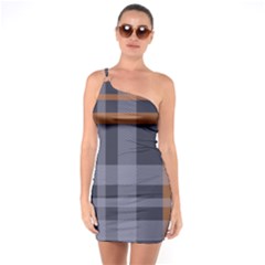 Seamless Pattern Check Fabric Texture One Soulder Bodycon Dress