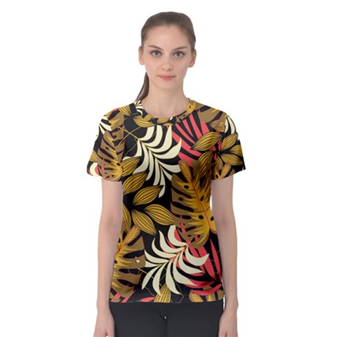 Original Seamless Tropical Pattern With Bright Reds Yellows Women s Sport Mesh Tee by Wegoenart