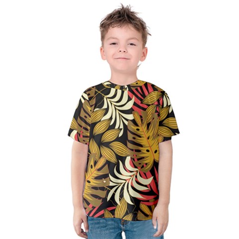 Original Seamless Tropical Pattern With Bright Reds Yellows Kids  Cotton Tee by Wegoenart