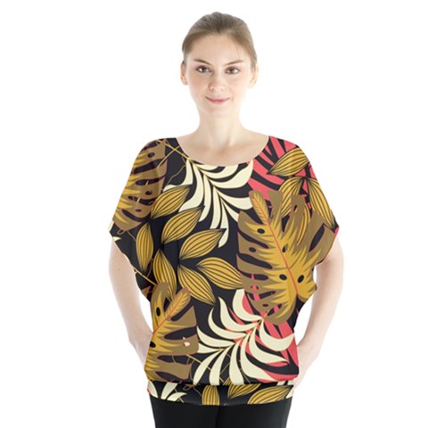 Original Seamless Tropical Pattern With Bright Reds Yellows Batwing Chiffon Blouse by Wegoenart