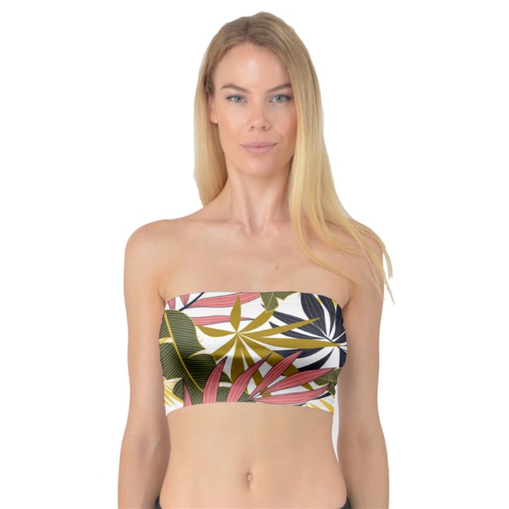 Fashionable Seamless Tropical Pattern With Bright Pink Green Flowers Bandeau Top