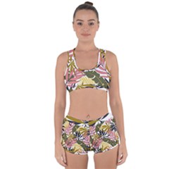 Fashionable Seamless Tropical Pattern With Bright Pink Green Flowers Racerback Boyleg Bikini Set by Wegoenart