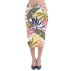 Fashionable Seamless Tropical Pattern With Bright Pink Green Flowers Velvet Midi Pencil Skirt by Wegoenart