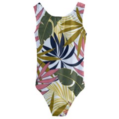 Fashionable Seamless Tropical Pattern With Bright Pink Green Flowers Kids  Cut-out Back One Piece Swimsuit