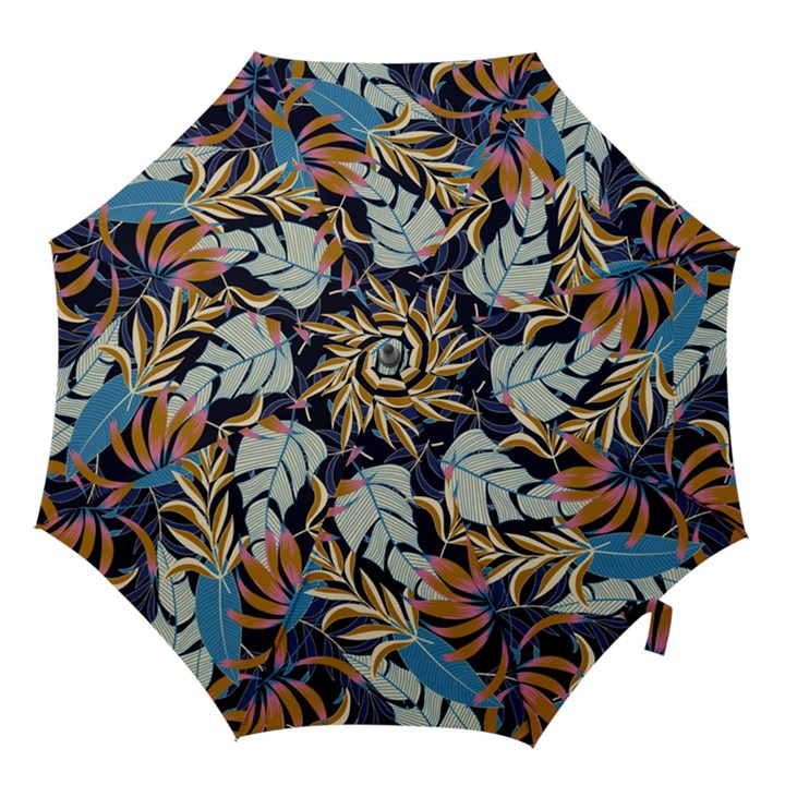 Original Seamless Tropical Pattern With Bright Blue Pink Flowers Hook Handle Umbrellas (Large)