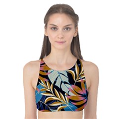 Original Seamless Tropical Pattern With Bright Blue Pink Flowers Tank Bikini Top by Wegoenart