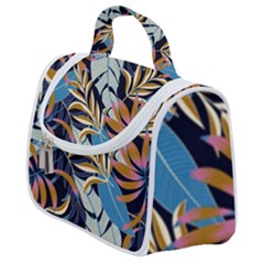 Original Seamless Tropical Pattern With Bright Blue Pink Flowers Satchel Handbag by Wegoenart