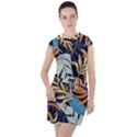 Original Seamless Tropical Pattern With Bright Blue Pink Flowers Drawstring Hooded Dress View1