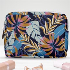 Original Seamless Tropical Pattern With Bright Blue Pink Flowers Make Up Pouch (medium) by Wegoenart