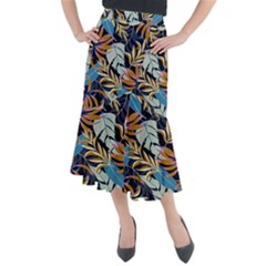 Original Seamless Tropical Pattern With Bright Blue Pink Flowers Midi Mermaid Skirt by Wegoenart