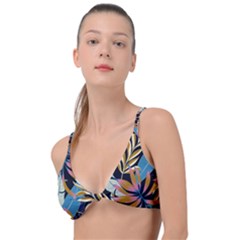 Original Seamless Tropical Pattern With Bright Blue Pink Flowers Knot Up Bikini Top by Wegoenart