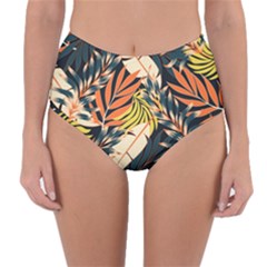 Original Seamless Tropical Pattern With Bright Orange Flowers Reversible High-waist Bikini Bottoms by Wegoenart