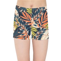 Original Seamless Tropical Pattern With Bright Orange Flowers Kids  Sports Shorts by Wegoenart