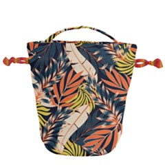 Original Seamless Tropical Pattern With Bright Orange Flowers Drawstring Bucket Bag by Wegoenart