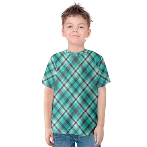 Tartan Scotland Seamless Plaid Pattern Vintage Check Color Square Geometric Texture Kids  Cotton Tee by Wegoenart