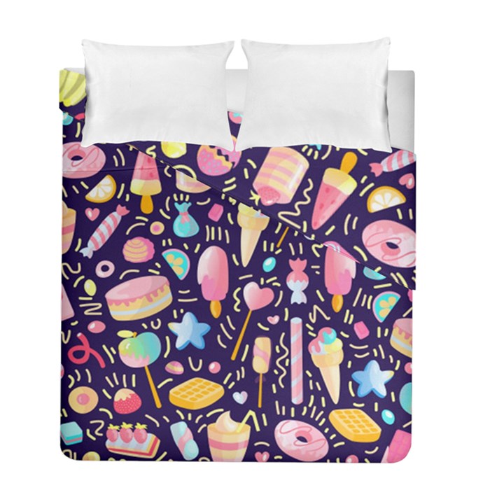 Cute Seamless Pattern With Colorful Sweets Cakes Lollipops Duvet Cover Double Side (Full/ Double Size)