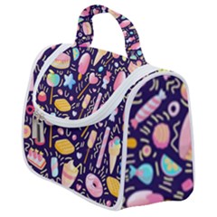 Cute Seamless Pattern With Colorful Sweets Cakes Lollipops Satchel Handbag