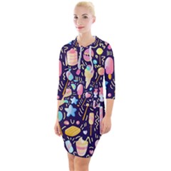 Cute Seamless Pattern With Colorful Sweets Cakes Lollipops Quarter Sleeve Hood Bodycon Dress by Wegoenart