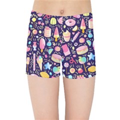 Cute Seamless Pattern With Colorful Sweets Cakes Lollipops Kids  Sports Shorts by Wegoenart