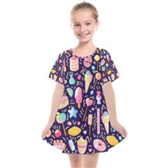 Cute Seamless Pattern With Colorful Sweets Cakes Lollipops Kids  Smock Dress by Wegoenart