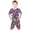 Cute Seamless Pattern With Colorful Sweets Cakes Lollipops Kids  Tee and Shorts Set View1