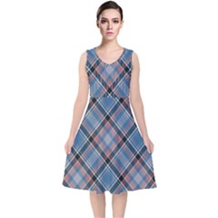 Tartan Scotland Seamless Plaid Pattern Vintage Check Color Square Geometric Texture V-neck Midi Sleeveless Dress  by Wegoenart