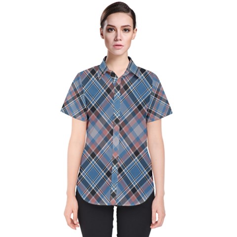 Tartan Scotland Seamless Plaid Pattern Vintage Check Color Square Geometric Texture Women s Short Sleeve Shirt by Wegoenart