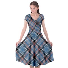 Tartan Scotland Seamless Plaid Pattern Vintage Check Color Square Geometric Texture Cap Sleeve Wrap Front Dress