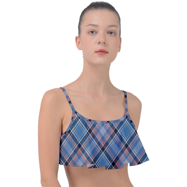 Tartan Scotland Seamless Plaid Pattern Vintage Check Color Square Geometric Texture Frill Bikini Top